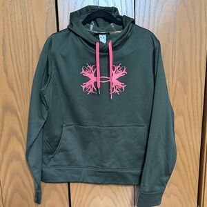 Under Armour Forest Green Hoodie with Neon Pink Logo